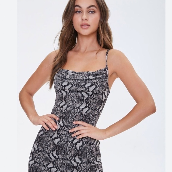 Snakeskin Print Cowl Dress - Picture 1 of 8